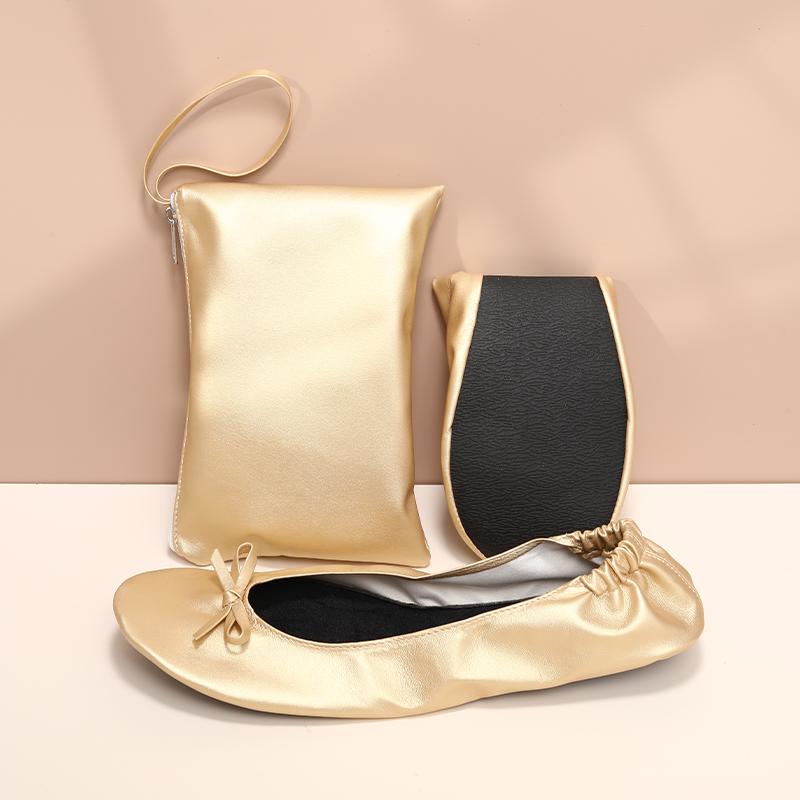 Papuci de dans pliabili și portabili pentru femei, cu talpă moale, tip rulou, alunecare pe pantofi comozi cu geantă pentru călătorii și nunți