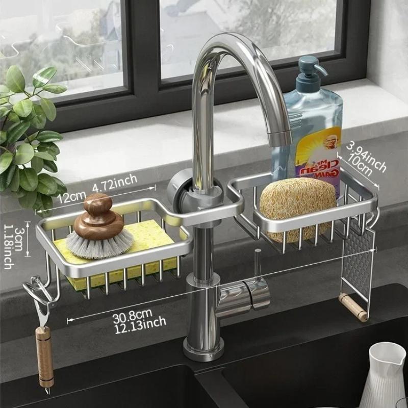 Kitchen Space Aluminum Sink Drain Rack Sponge Storage Faucet Holder Soap Drainer Shelf Basket Organizer Bathroom Accessories