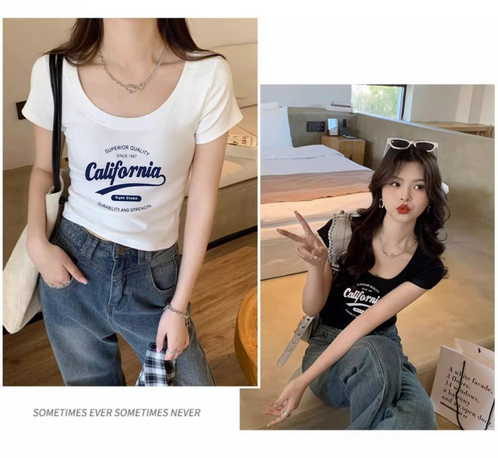 Women's Spicy Girl Letter Print Short Sleeve Slimming T-Shirt