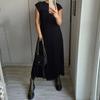 Moda de Verano Vestido Sólido de Talla Grande Mujer Cuello Redondo Manga Corta Suelto Plisado Vestidos Casuales Mujer Elegante Vintage Sencillo Slim Vestido de Dama 25546