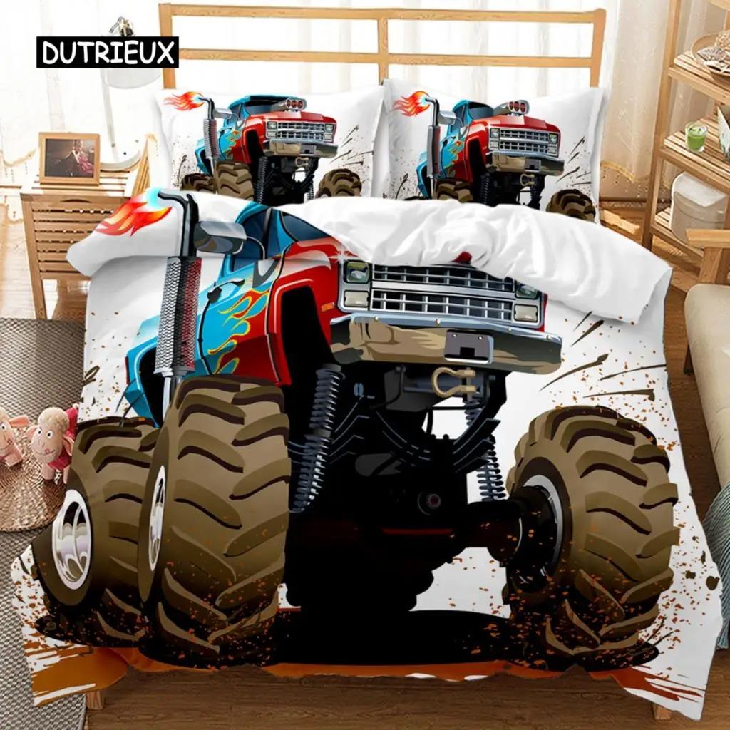 Engineering Vehicle Duvet Cover Set Engineering Vehicle Pickup Truck Off Road Vehicle Polyester Bedding Set Double Queen King