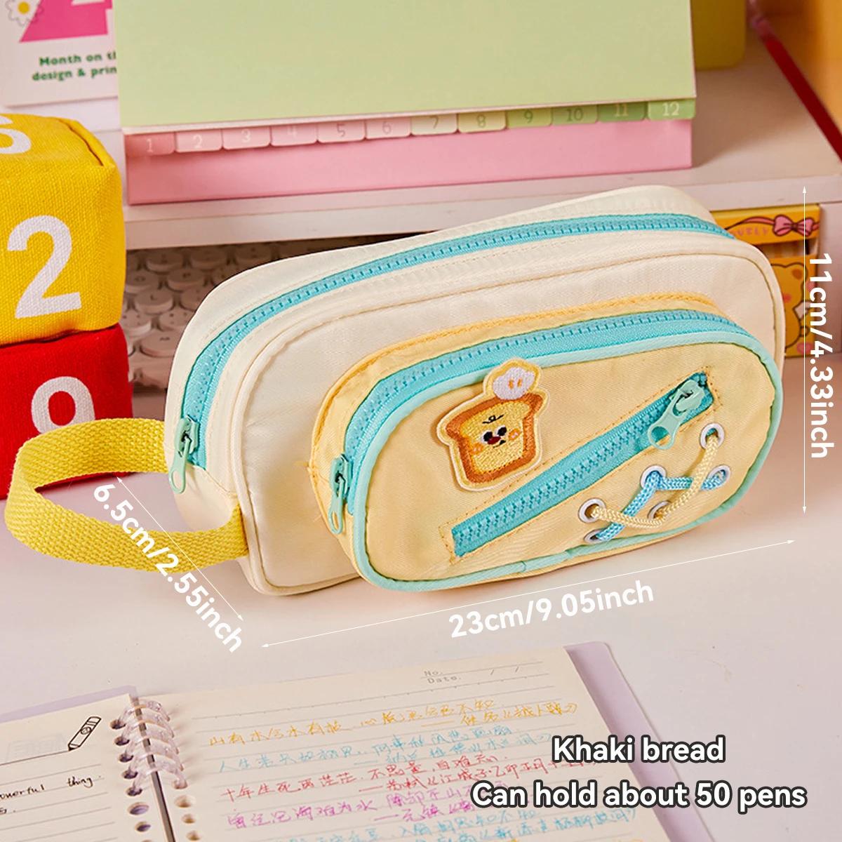 

3 Layers Kawaii Pencil Bag Aesthetic Cartoon Large Capacity Pencil Bag Canvas Handheld Cute Pencil Case Stationery Storage Bag