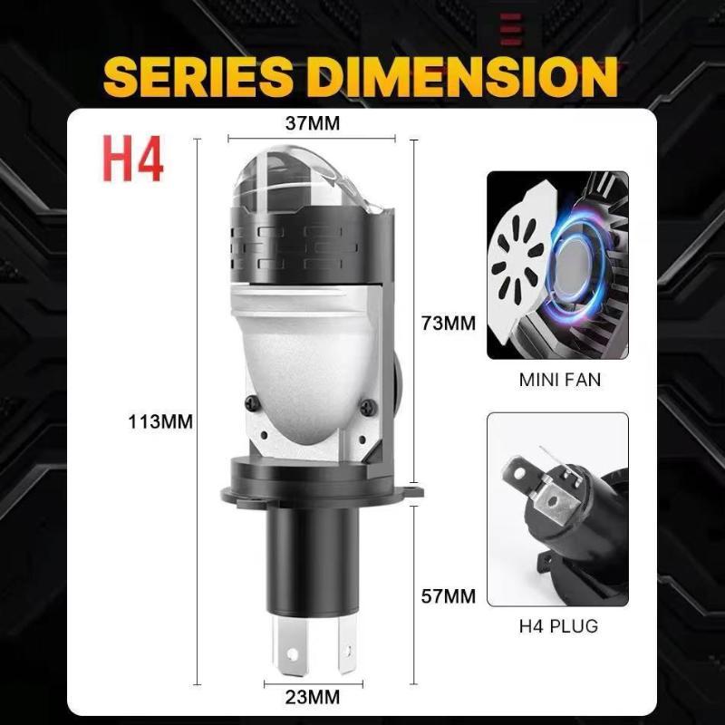H4 Bi LED Projector Headlight Bulbs Mini Lens Canbus Turbo Cooling 120W Plug and Play for SUV Truck Headlight Replace