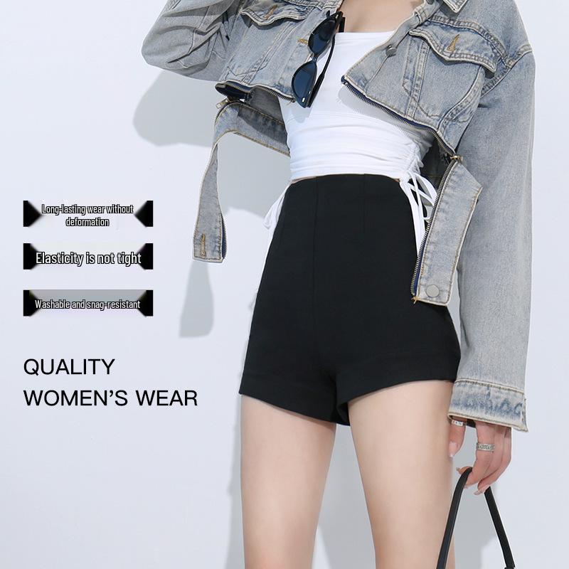 

Women s Petite High-Waisted Black Suit Shorts with Letter Print for Spring/Summer XS