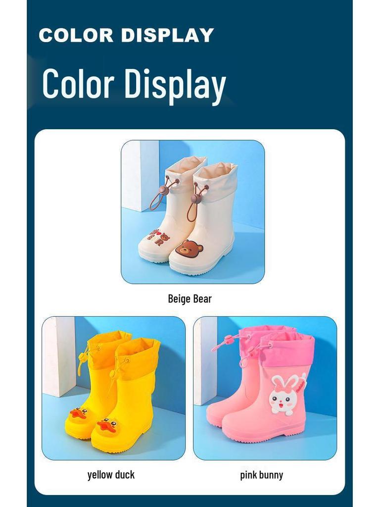 Kids' Non-slip Waterproof Cartoon Rain Boots with Drawstring