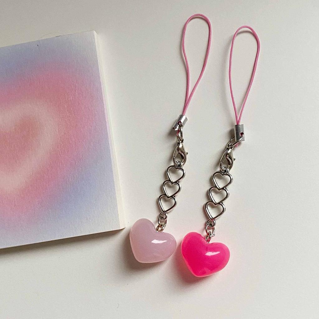 Love Heart Keyring Personalized Couple Keychain Handmade Cellphone Lanyard Unique Charm for Key and Earphone Cases