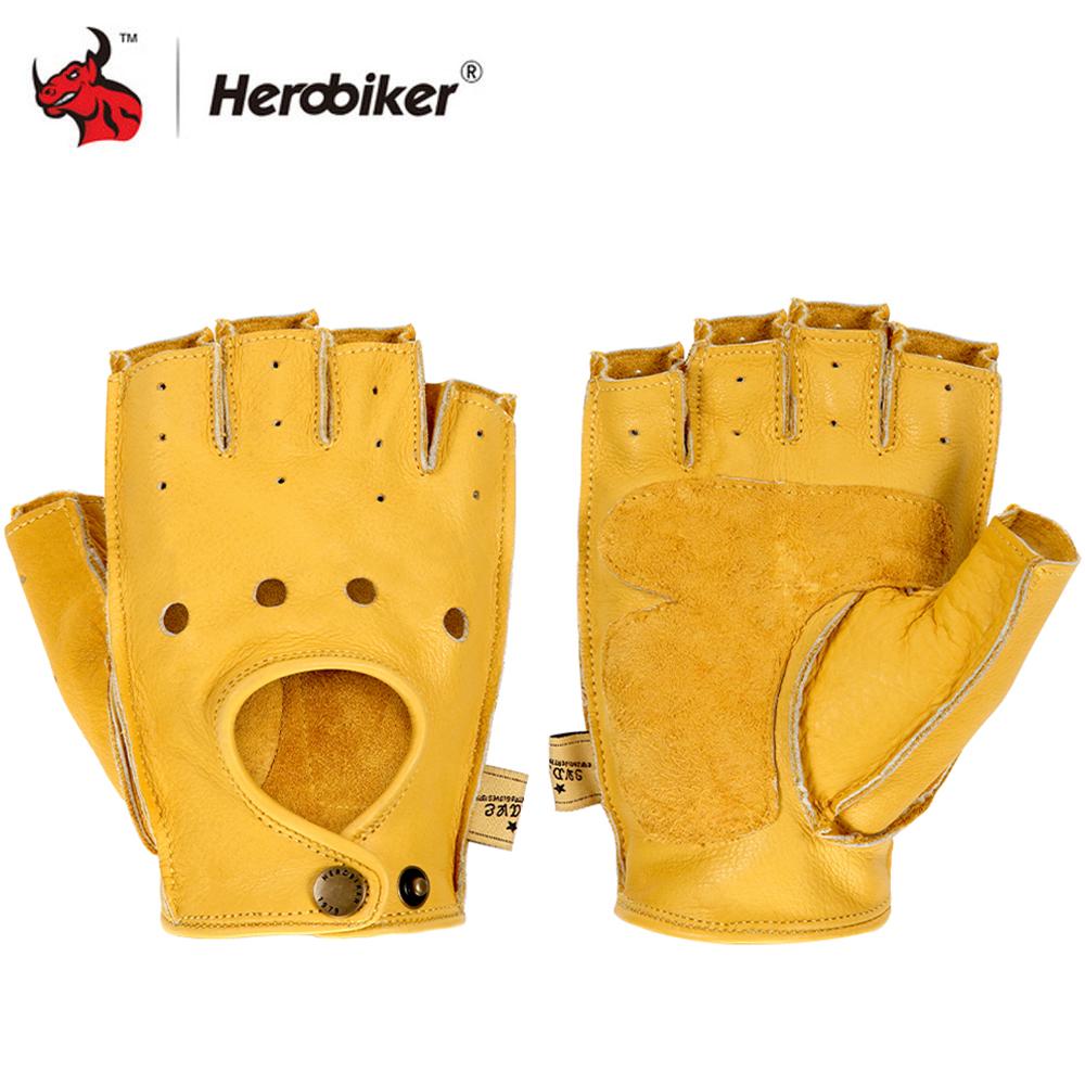 Men Fingerless Half-Finger Motorcycle Gloves Driving Fitness Cycling Gloves Goatskin PU Leather Breathable Durable M
