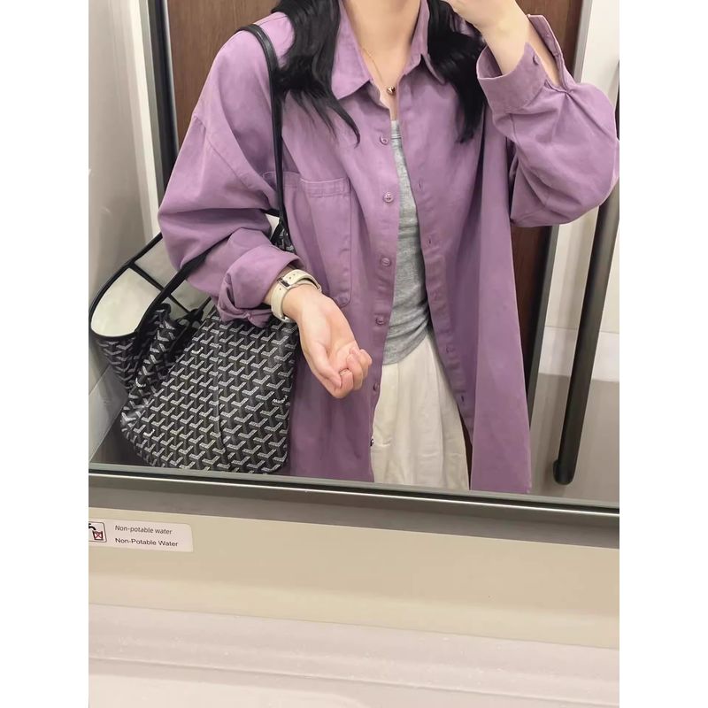 

French style Purple Shirts Women Early Spring 2025 New Korean Series Loose Casual Polo Shirt Long sleeve Temperament Top Purple S