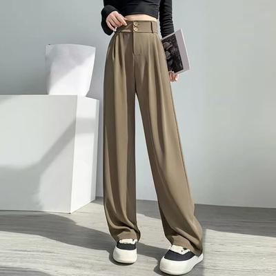 Pants High Waist Straight Wide Leg Trousers with Pockets Button Zipper Fly Solid