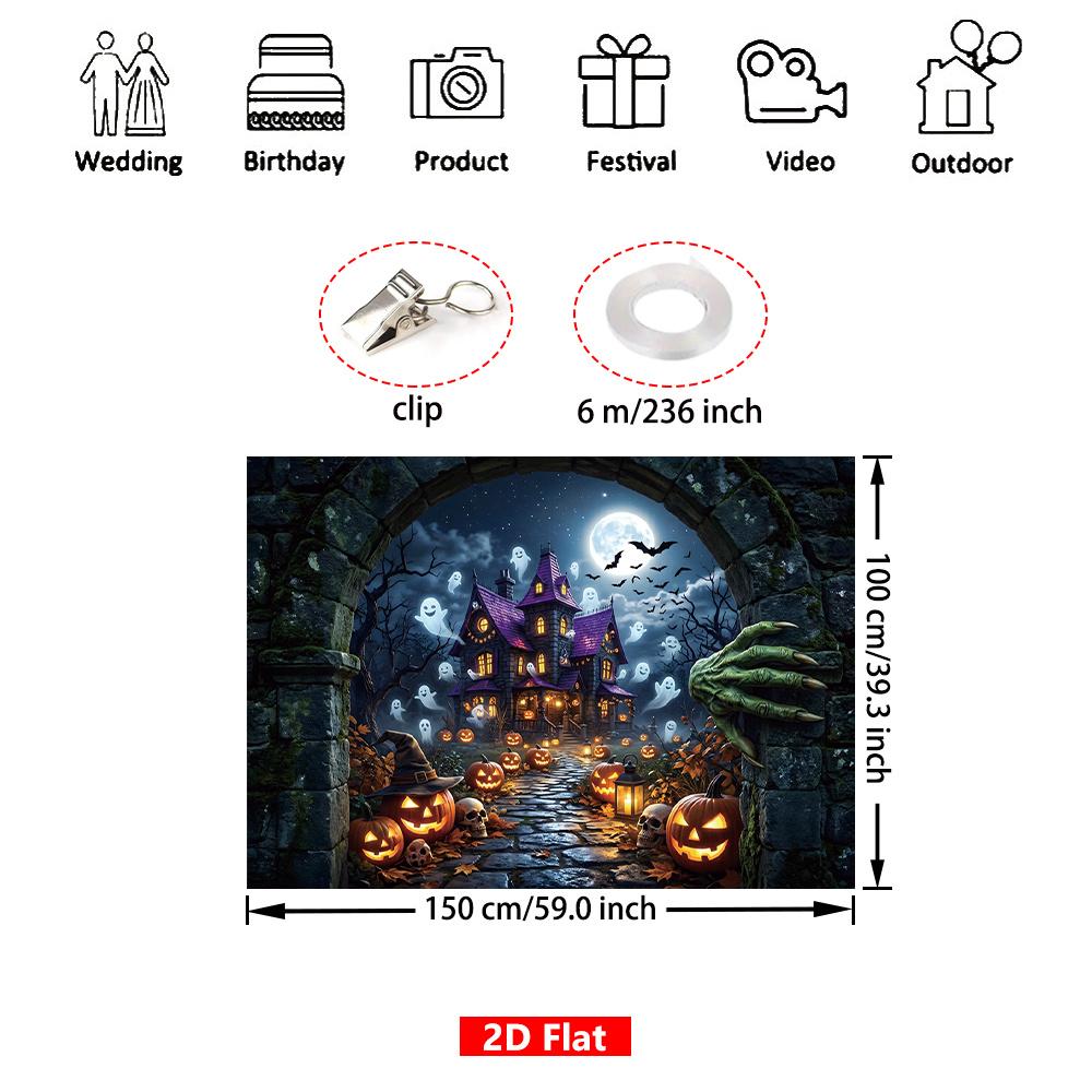 1Pcs Spooky Haunted House Pumpkin Ghost Decoration Background Halloween Backdrop Decorations For Photo Studio Photo Booth Party