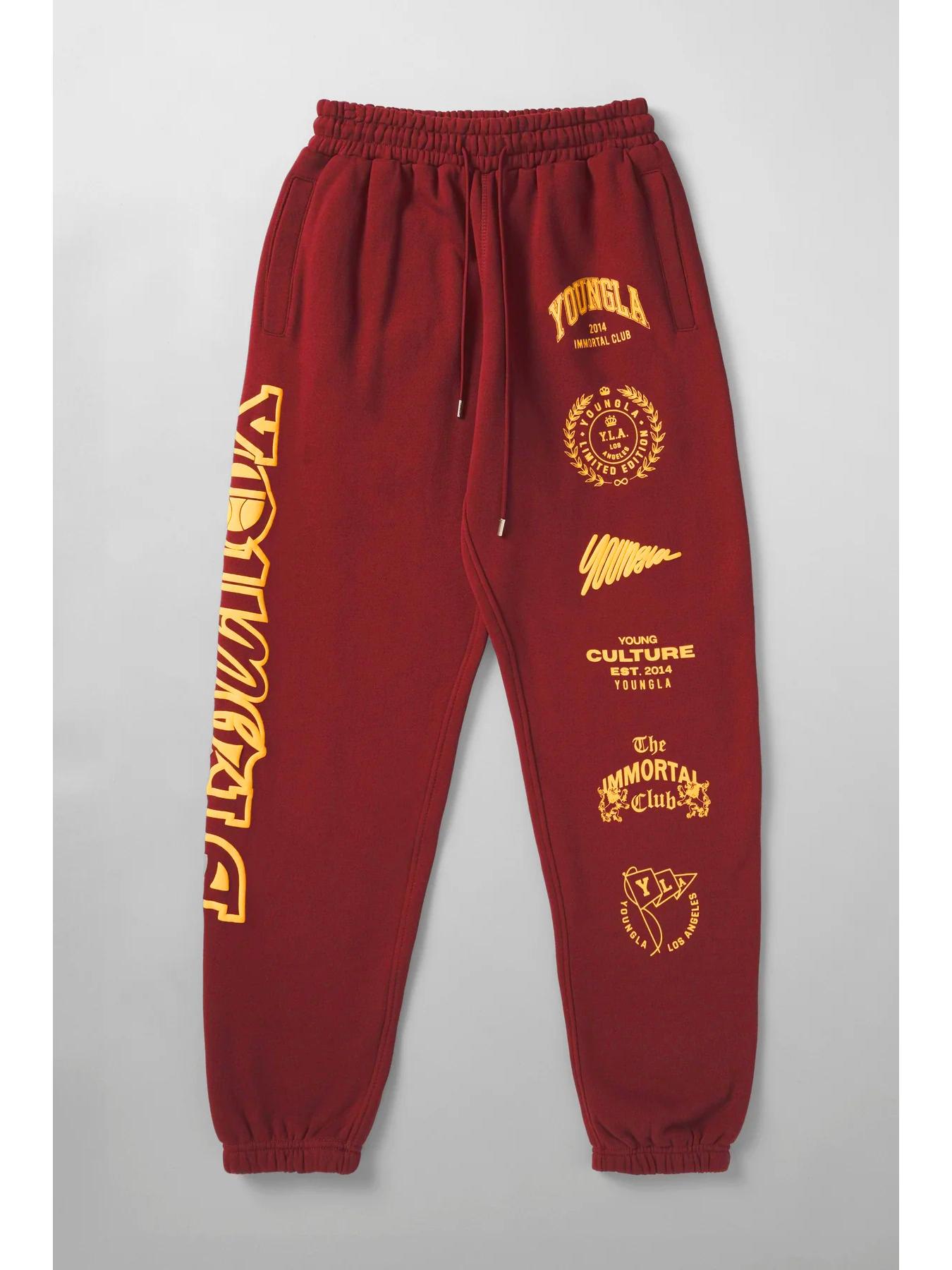 

Чоловічі бавовняні спортивні штани з принтом YOUNGLA - для спортзалу, спорту, повсякденного використання L вина червоного кольору