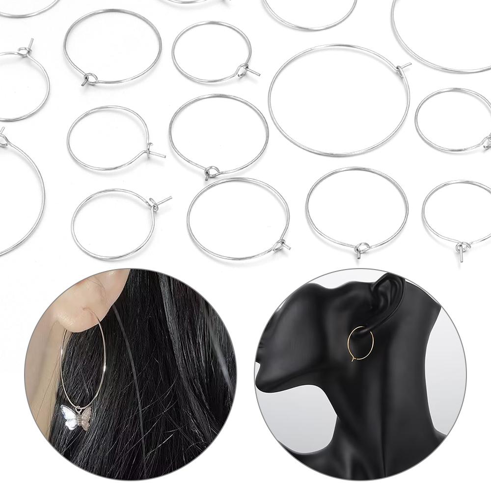 30pcs 20 25 30 35mm Stainless Steel Hoops Earrings Round Big Circle Ear Wire Hoop Wires For DIY Jewelry Making Earrings Supplies