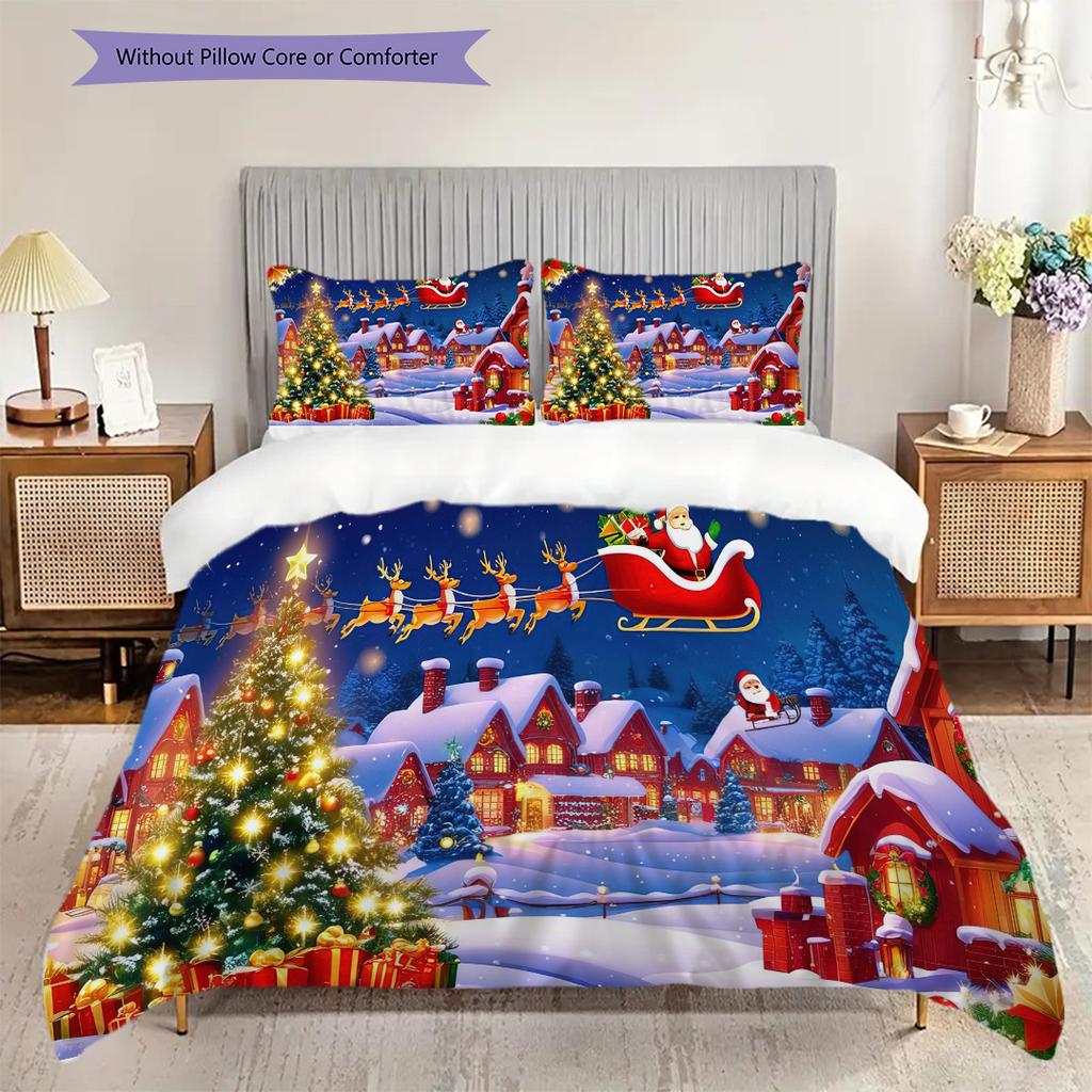 1PC Christmas theme pattern Bedding Quilt Set Quilt Cover Pillowcase Home Decoration Birthday Gift (1 * duvet cover + 2 * pillowcase, without core)