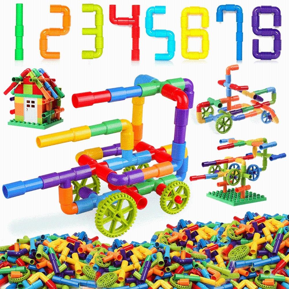 DIY Water Pipe Building Blocks Assembly Design Plastic Construction Educational Toys Splicing Pipes Montessori Building Blocks