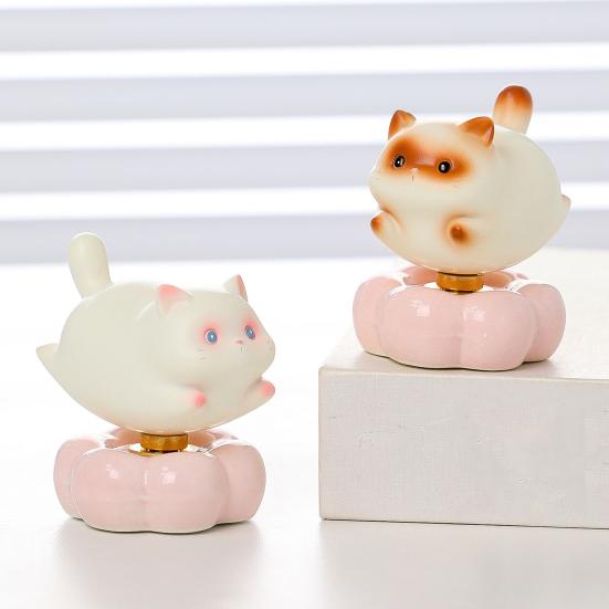 Rotating Cat Figurine Bring Good Luck Healing Stone Holder Stress Relief Desk Toy Home Office Desktop Kitten Decoration