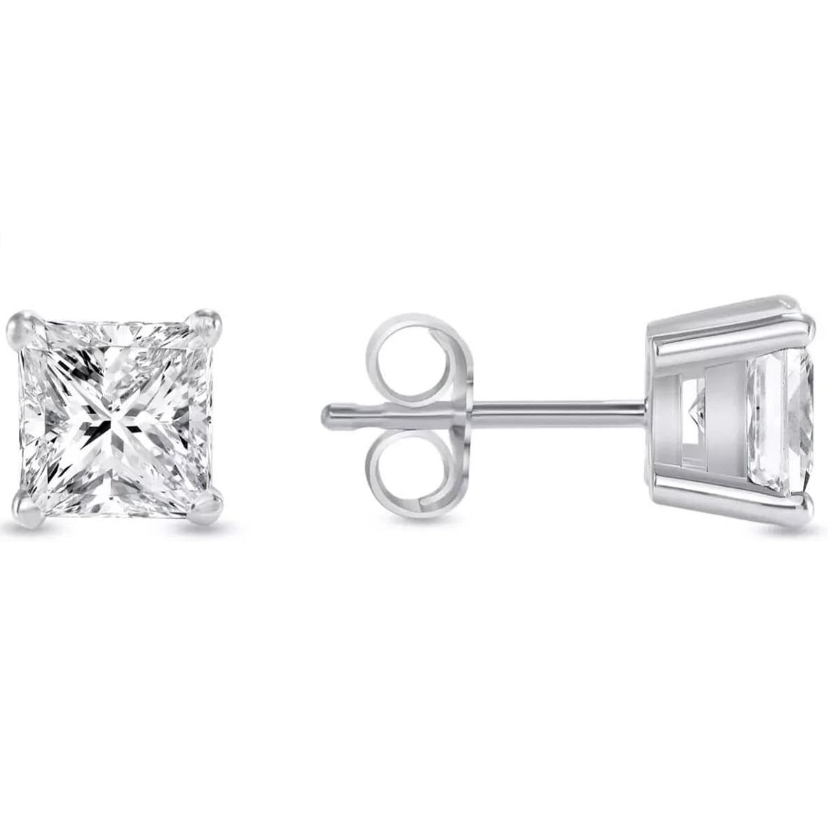 

Серьги-гвоздики с бриллиантами огранки «принцесса» 1/2, белое золото 14 карат, корзинка, украшения для повседневной носки для женщин 15MM серебряный