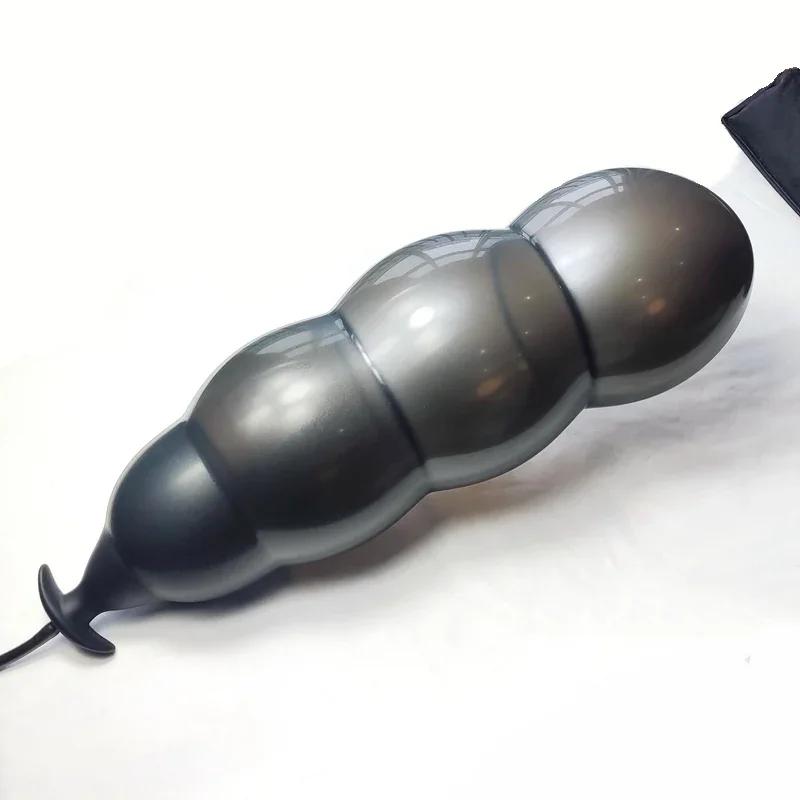 Super Long 5 Beads Inflatable Anal Plug Silicone Column Expandable Big Butt Plug Dildo Pump Ass Dilator Bdsm Sex Toy for Couples