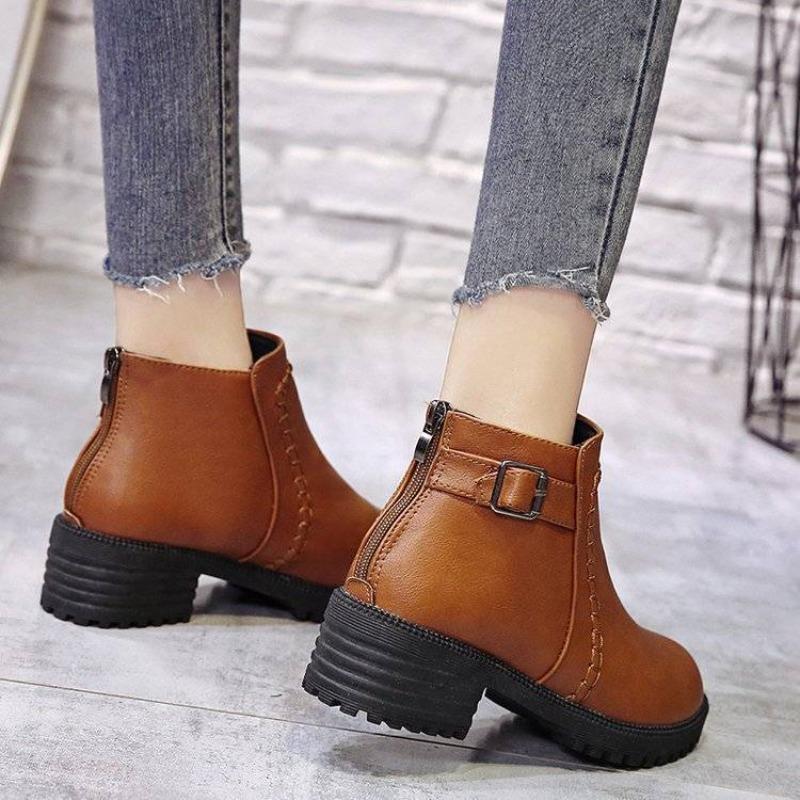 Fashion Ankle Boots for Women Autumn Winter Black Leather Round Toe Work Booties Y2k High Quality Goth Sale Pu Hot 39 Woman Short Shoes