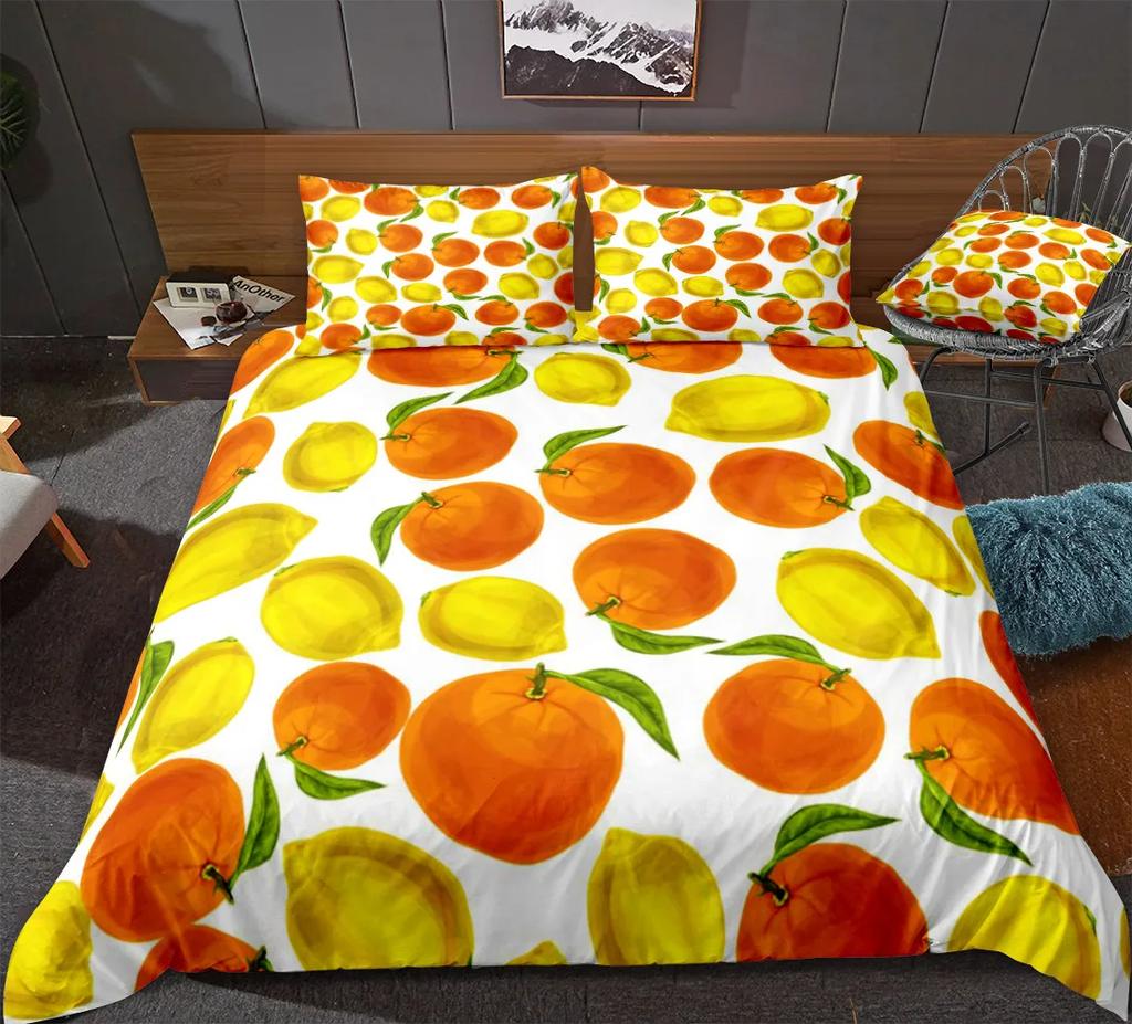 Lemon Printed Yellow Fruit Theme Duvet Cover Cute Cartoon Polyester Quilt Cover For Children Women Gifts For Bedroom Decorations