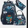 Large Capacity Schoolbag with Shoulder Strap; Student Three-piece Pencil Case Set