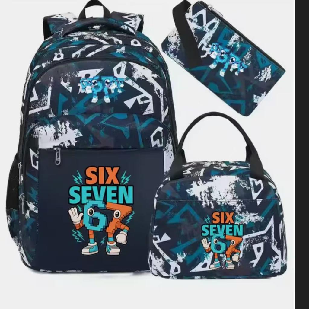 Large Capacity Schoolbag with Shoulder Strap; Student Three-piece Pencil Case Set