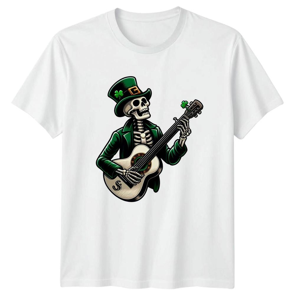 Skeleton Leprechaun Playing Acoustic Guitar TShirt Irish Rock St Patricks Day S