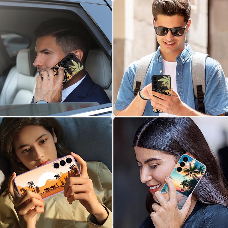 Seaside Coconut Print Case For Samsung Galaxy S26 Ultra S25 FE S24 S23 S22 Plus S21 FE Built-in Metal Plate Magnetic Silicone Cover
