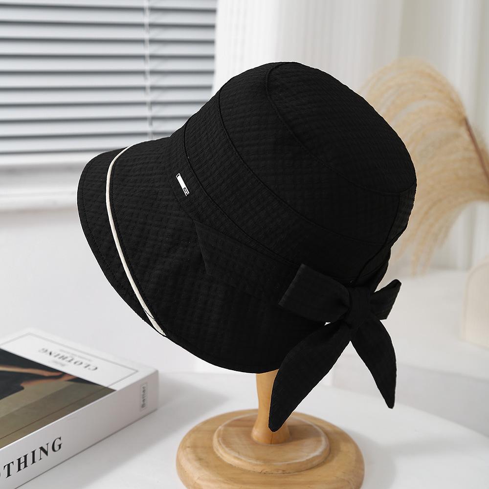 

Літні капелюхи для жінок Капелюх-відро Корейський стиль Ретро Леді Мода Тканинний бант Складний Сонцезахисний Трендовий Жіночий Капелюх Рибалки Новий 56-58cm чорний