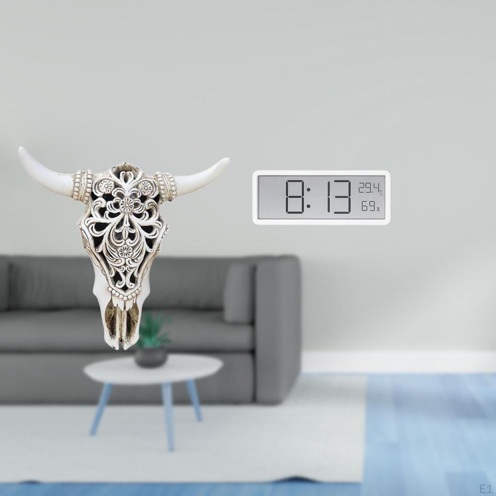 Tribal Bull Head Wall Art with Digital Clock Display for Office Farmhouse Bedroom Multipurpose