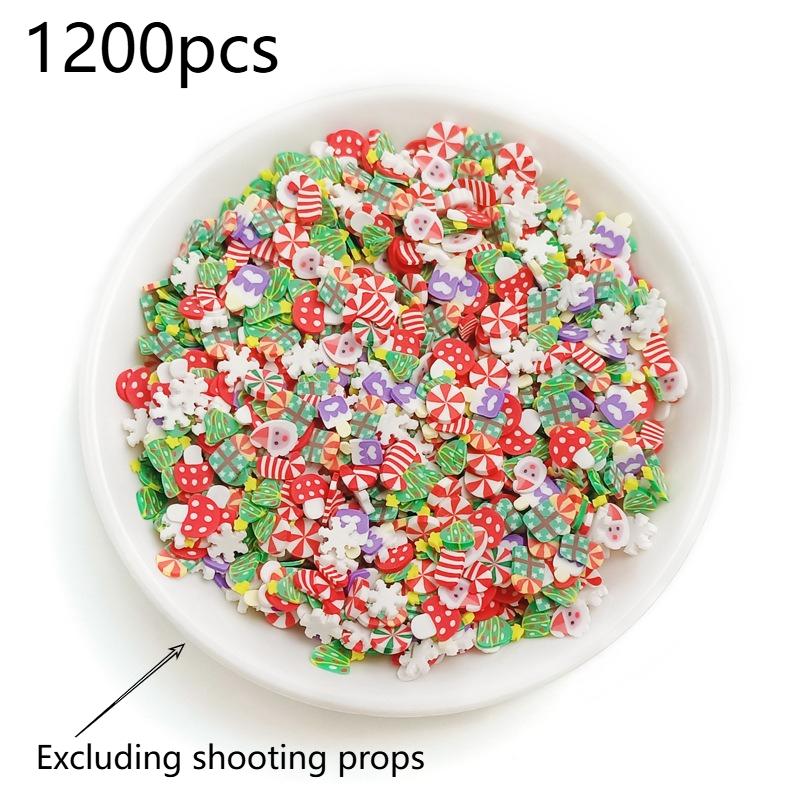 

1200pcs Mixed Style Polymer Clay Snowflake Santa Claus Christmas Tree Hat Socks Mushroom Ice Cream Pattern Accessories Nail