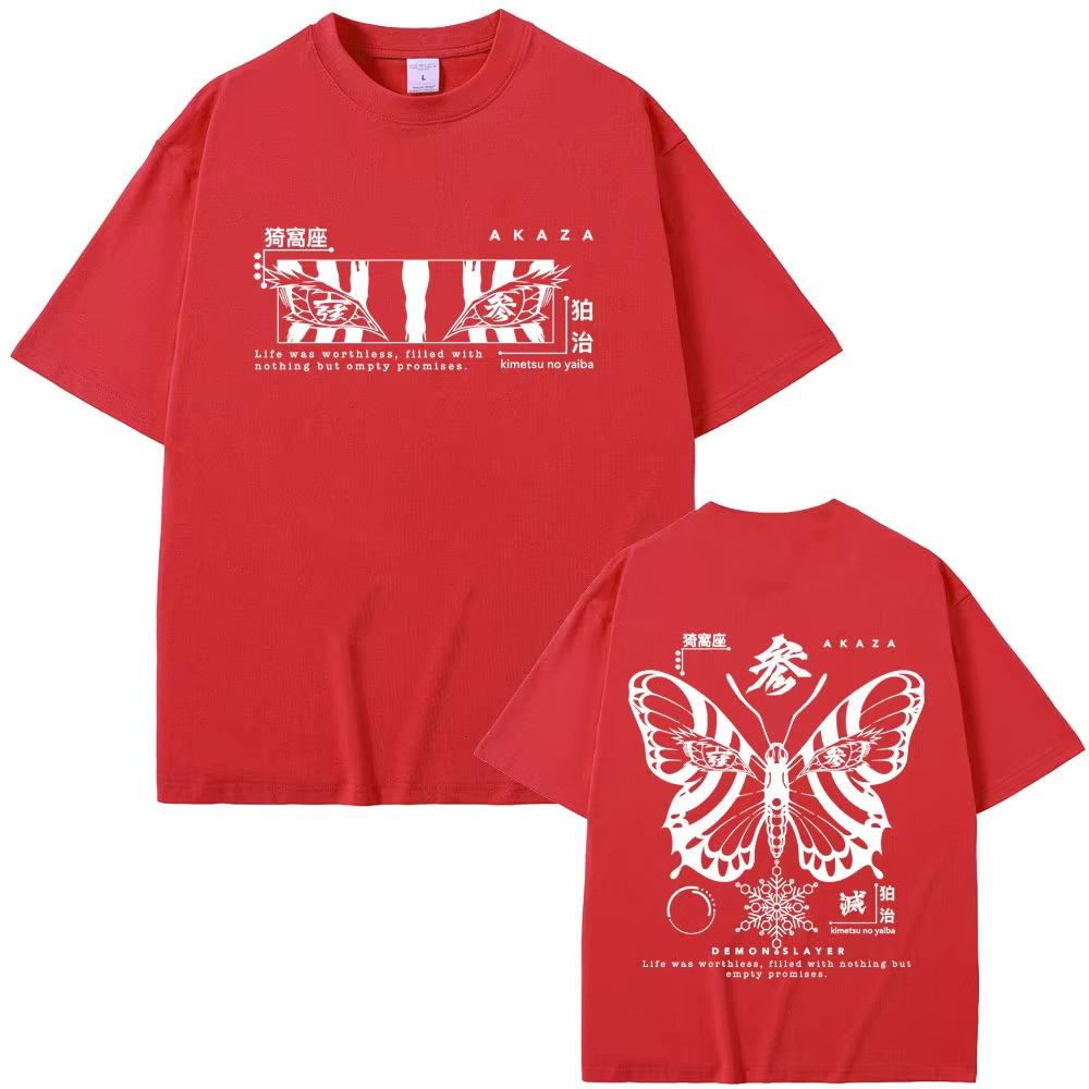 Anime Demon Slayer Akaza Butterfly Eyes Graphic Tshirts Men Women Clothing Fashion Oversize Streetwear Man Casual Cotton T-shirt