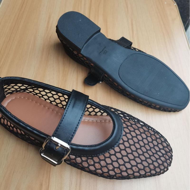 Pantofi cu cataramă din plasă cu cap rotund pentru femei, pantofi cu talpă joasă, pantofi din plasă, pantofi simpli scobiți, pantofi cu plasă de pescuit