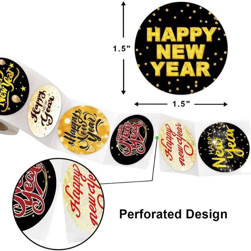 Bold Black New Year Stickers (500Pcs) - Elegant Modern Gift Labels