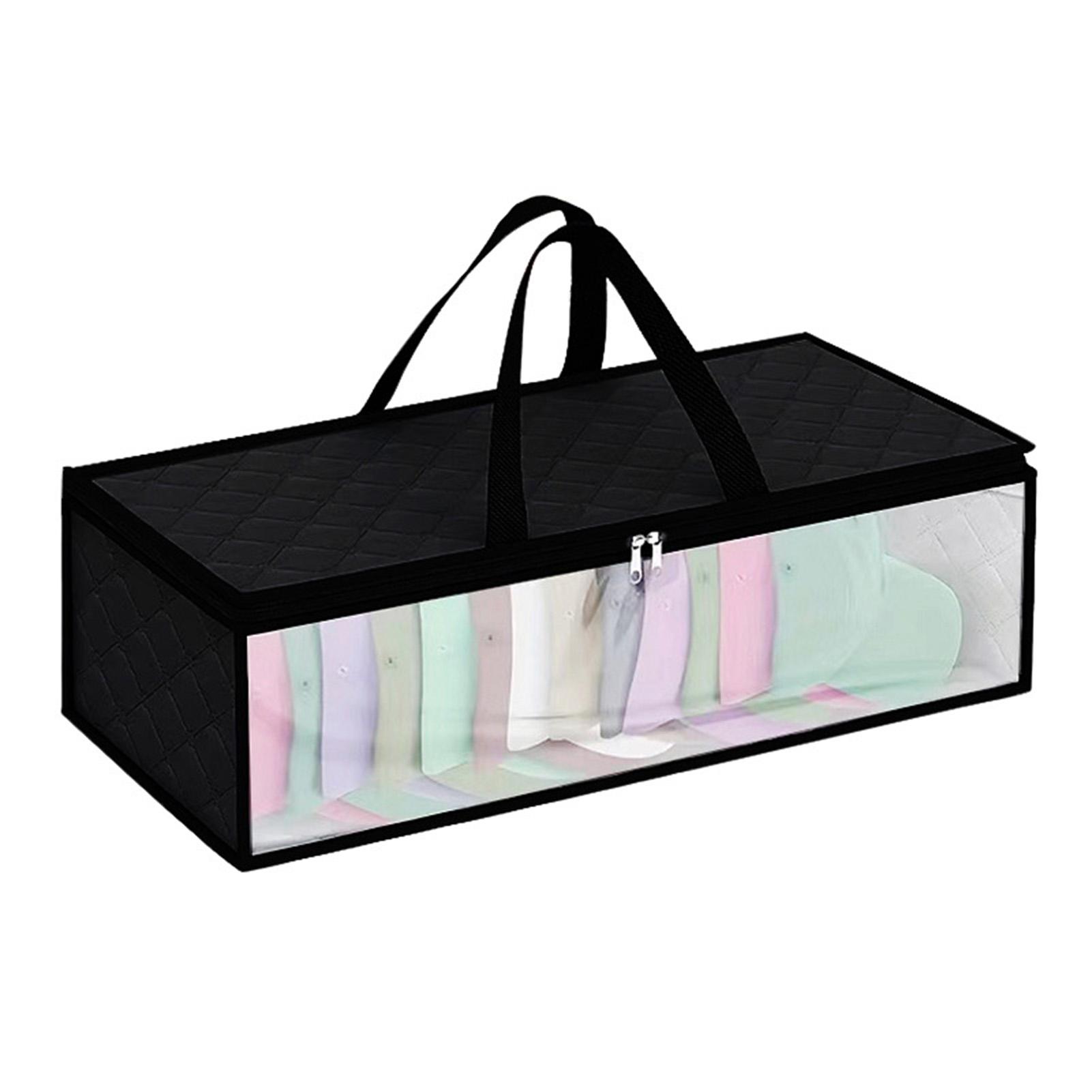 

Transparent Storage Bag Large Capacity Foldable Organizer Non-Woven Fabric With Household Carry Handles Zipper Duvet Cover Under чёрный