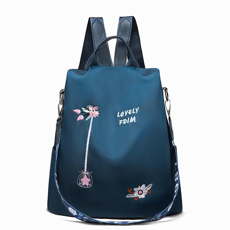 

2020 Floral Embroidery Women s Oxford Backpack - National Style, Large Capacity синий