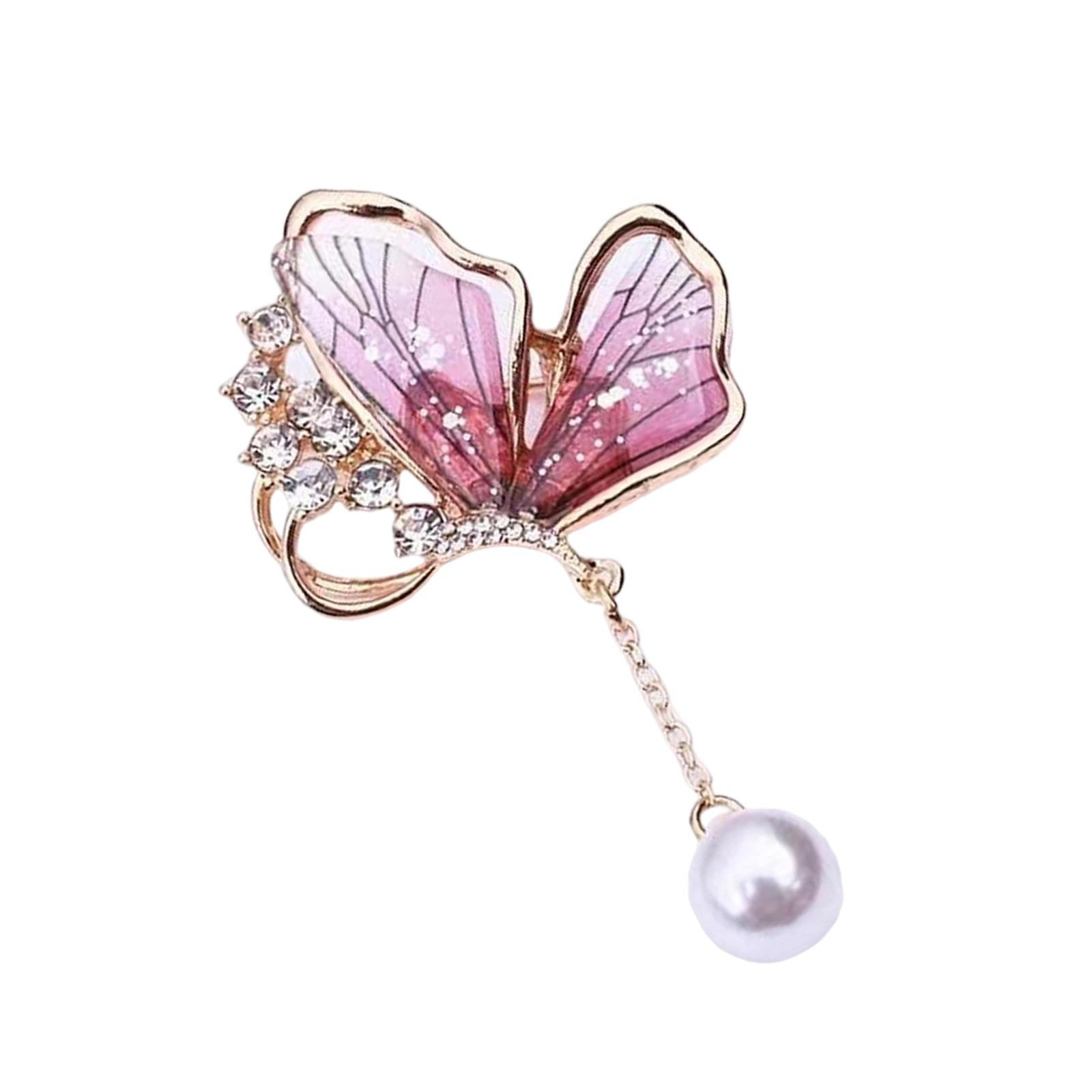 

Butterfly Shaped Brooch With Delicate Pearls Accent Modern Waterdrop Aesthetic Alloy Materials Trendy Accessory розовый