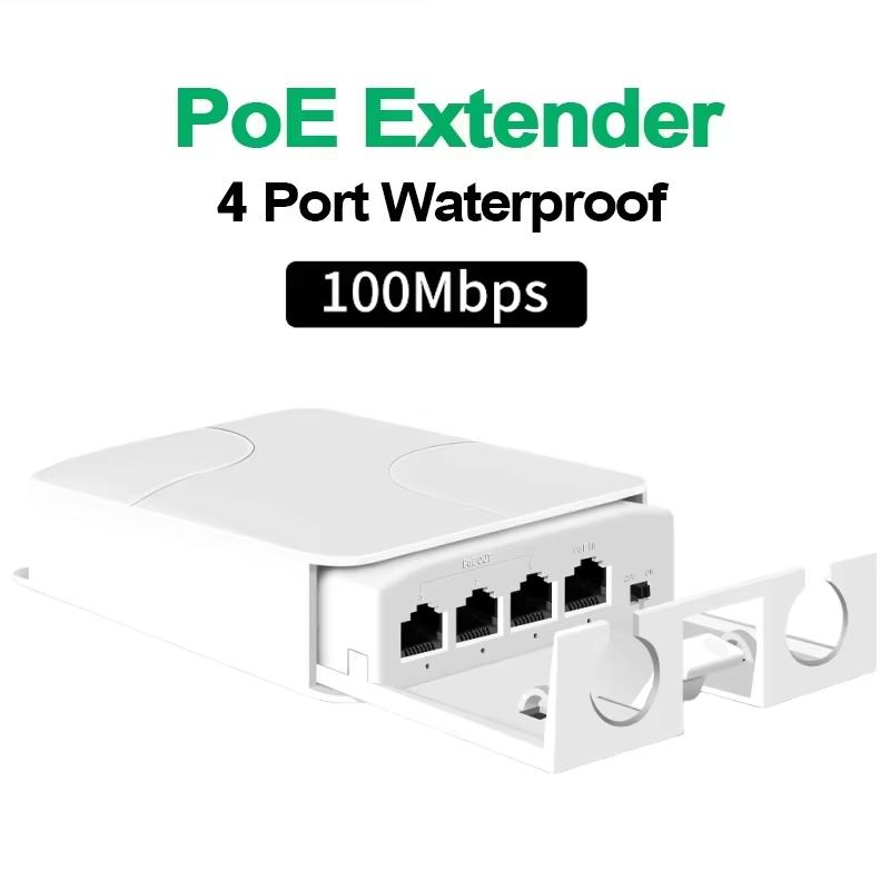 Estensore PoE Impermeabile a 5 Porte con Velocità Gigabit 1000Mbps Trasmissione Stabile per Estensione Rete Telecamere di Sicurezza da Esterno