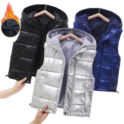 Detská vesta pre chlapcov a dievčatá s kapucňou vrchné oblečenie detská zamatová bunda bez rukávov páperová bunda pre tínedžerov zimná nepremokavá vesta