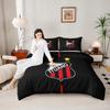 Ituano FC Crest 3 Piece Bedding Set, Red White Stripes Stars Soccer Emblem Duvet Cover Set for Brazilian Football Fans