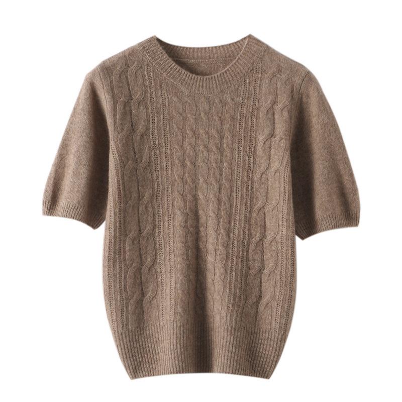 Early Autumn Women's Cashmere Short Sleeve Loose Cable Knit Sweater