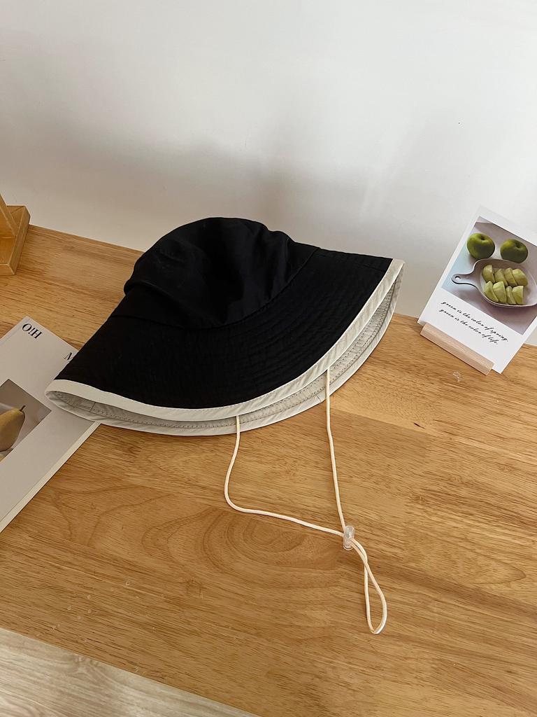 Light and quick-drying wide brim bucket hat Spring and summer camping windbreak rope Contrast color sun hat Sunscreen sunshade basin hat Children