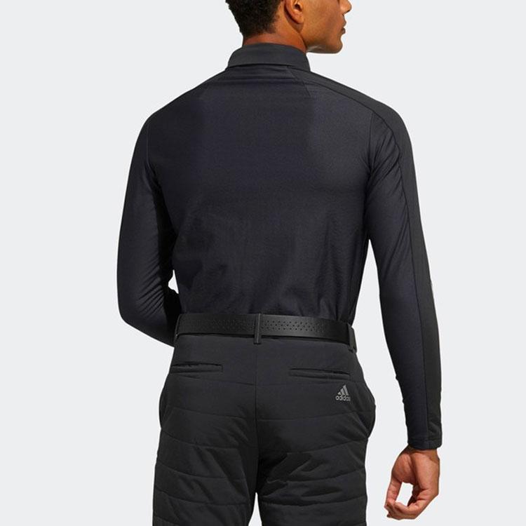 Adidas Solid Color Logo Stripe Fleece-Lined Long Sleeve Golf Polo Men Tops Black GT3424