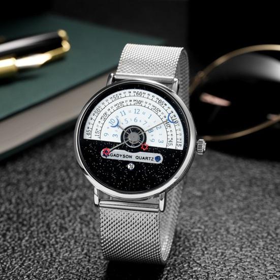 Yousheng Men Watch Color Matching Half Roulette Date Diaplay Waterproof Clear Print Legible High Accuracy Quartz Movement Quartz Wristwatch