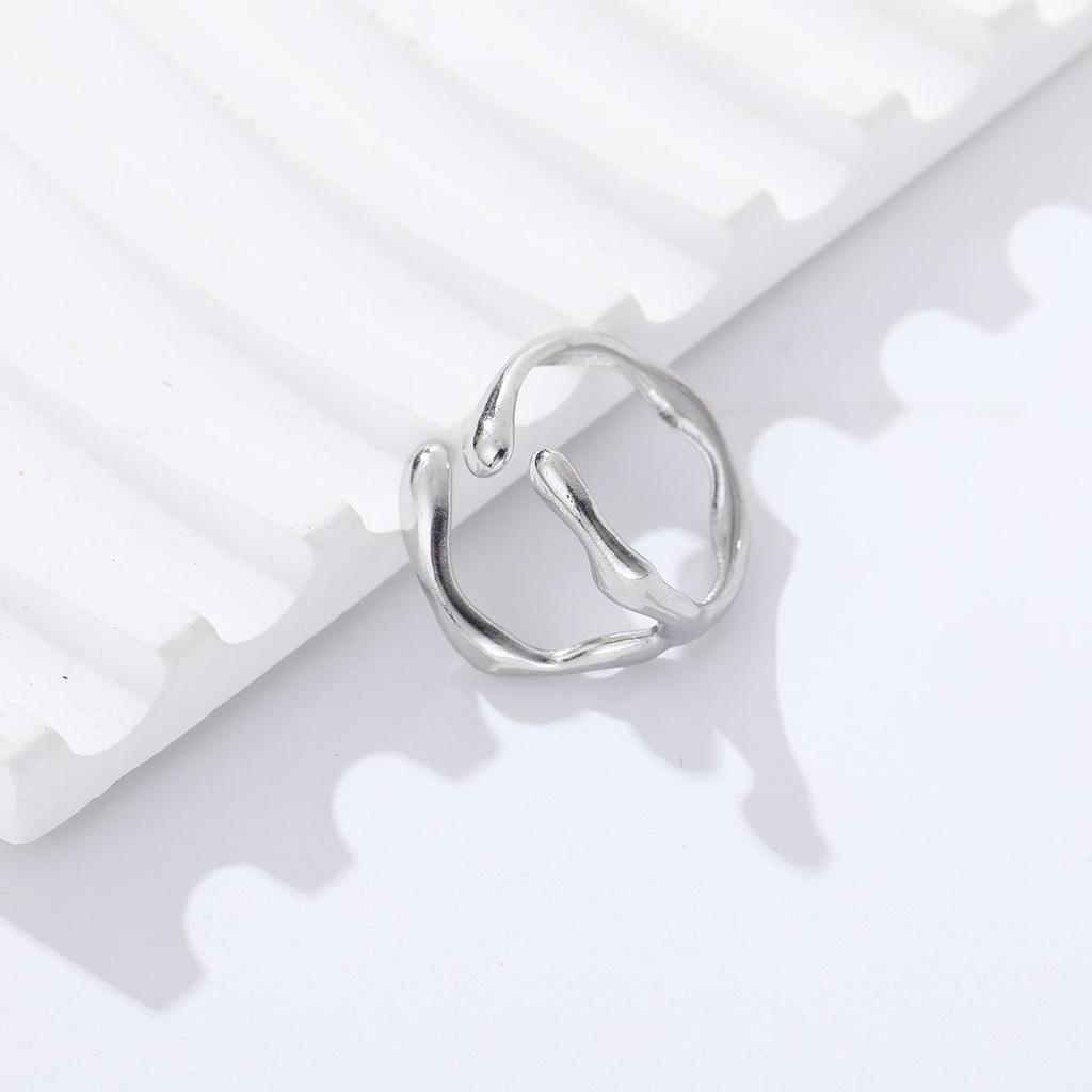 Korean Style 18K Gold Stainless Steel Adjustable Wave Ring for Women