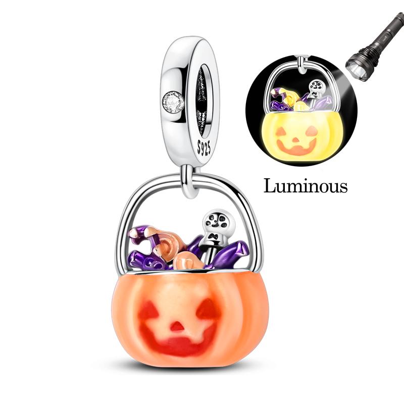 Halloween Charms Bead Copper Black Magic Hat Spider Luminous Skull Dangle Fit Bracelet Necklace Diy Jewelry