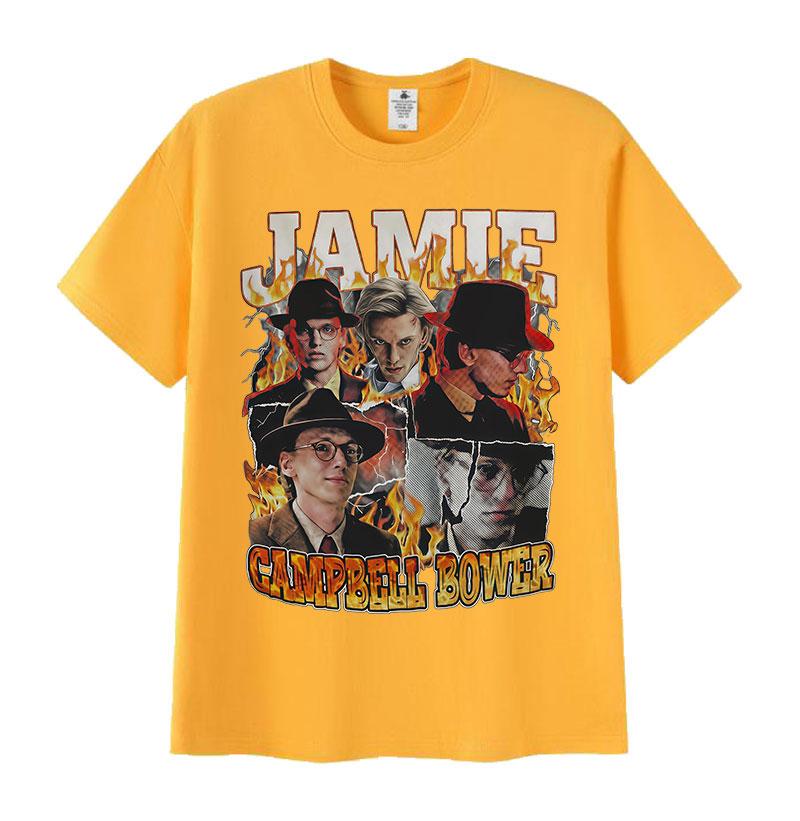 Limitierte Schauspieler Jamie Campbell Bower Grafik T-Shirt Herren Retro Mode Übergroßes Baumwoll-T-Shirt Klassische Gothic-Kleidung T-Shirts