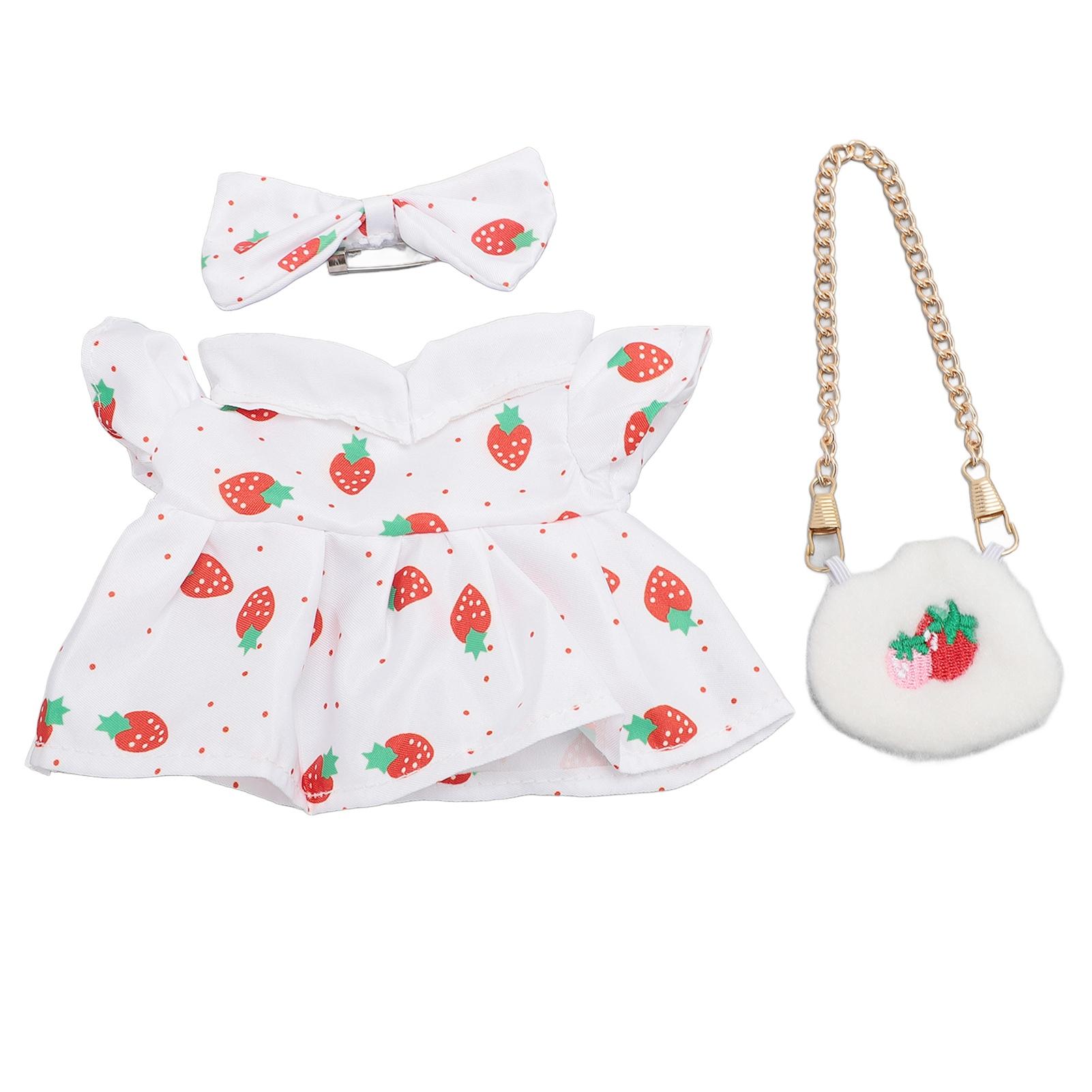 

Комплект одежды с бантом для 20-сантиметровых кукол, одежда для плюшевой куклы-девочки, декоративные аксессуары с клубничной сумкой белый