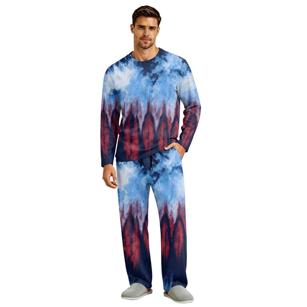 Men's Long Sleeve Pajama Set with Button Fly and Elastic Drawstring Waist for Home Sleepwear