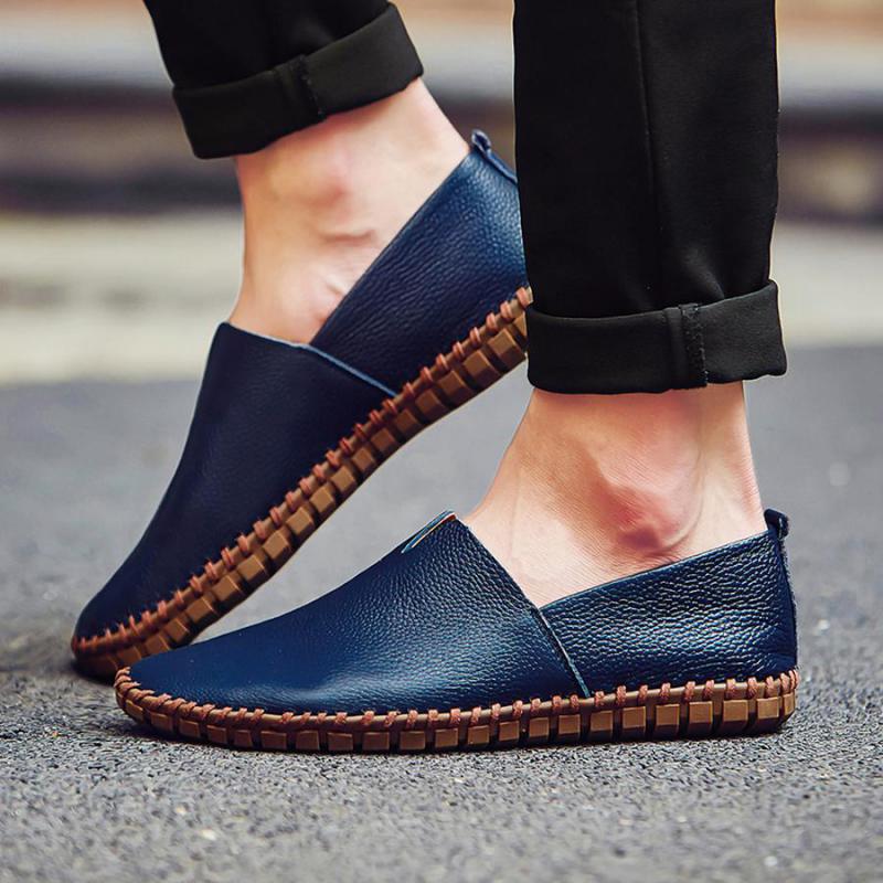 Mocassini da Uomo in Vera Pelle di Mucca Moda Mocassini Fatti a Mano Pelle Morbida Blu Slip-On Uomo e;#39;Scarpa da barca S Taglie forti 38-47