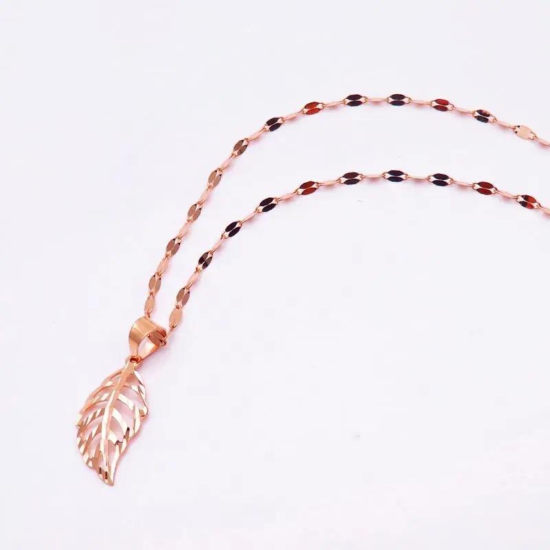 Purple Gold Color Gold Shiny Leaf Pendant Necklace Rose Gold Plated Temperament Necklace